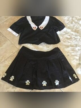 Dangerfield Black Skirt with White Paw Prints and Puppy Faces